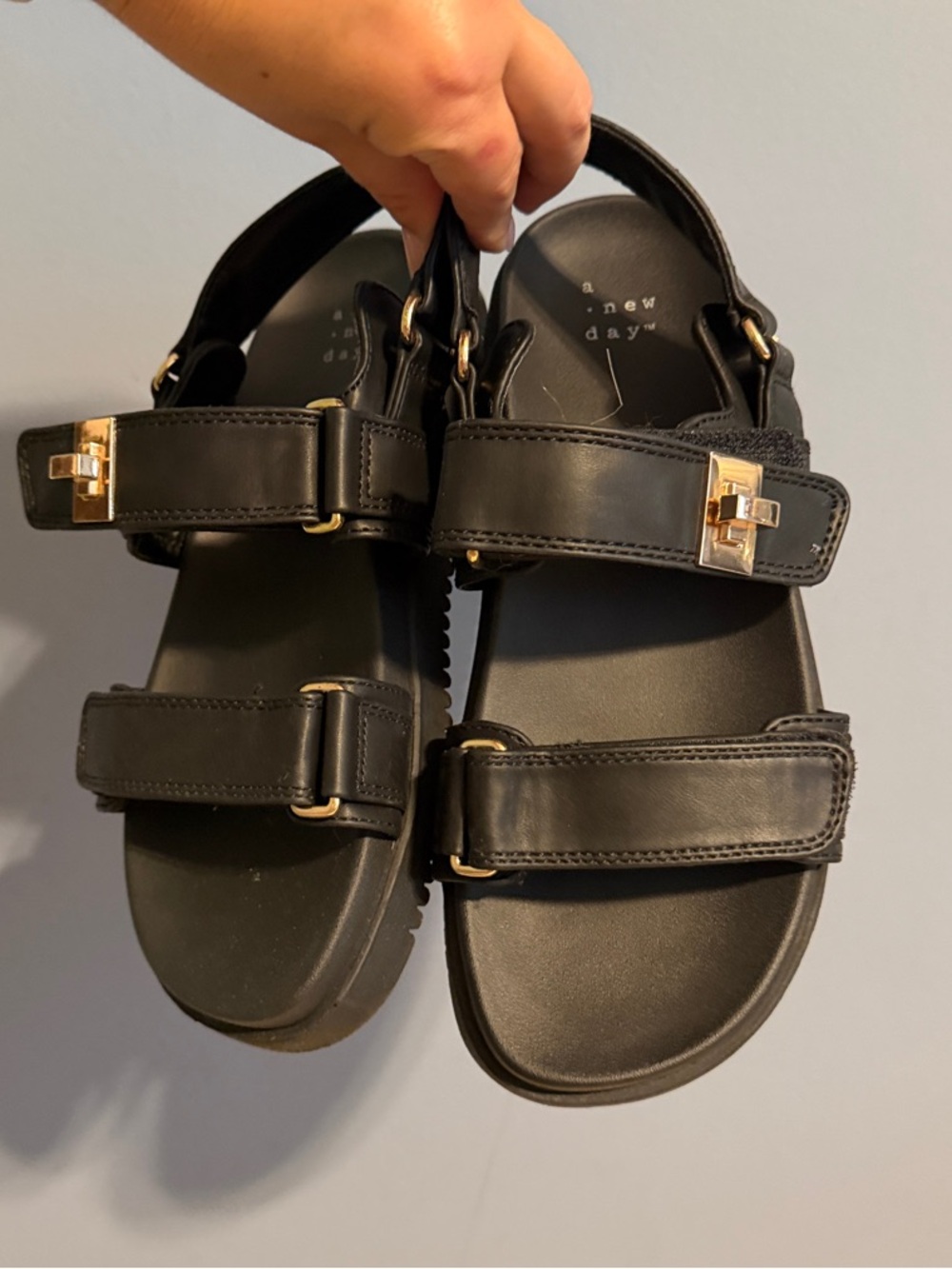 A new day - Black Strappy Buckle Sandals - size 6